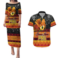 PNG Hamamas Krismas Couples Matching Puletasi Dress and Hawaiian Shirt Papua New Guinea Bird Of Paradise Merry Christmas Black Style LT9 - Wonder Print Shop