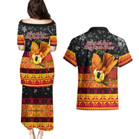 PNG Hamamas Krismas Couples Matching Puletasi Dress and Hawaiian Shirt Papua New Guinea Bird Of Paradise Merry Christmas Black Style LT9 - Wonder Print Shop