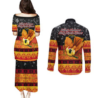 PNG Hamamas Krismas Couples Matching Puletasi Dress and Long Sleeve Button Shirt Papua New Guinea Bird Of Paradise Merry Christmas Black Style LT9 - Wonder Print Shop