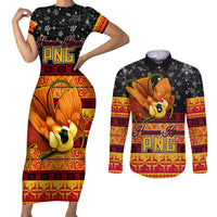PNG Hamamas Krismas Couples Matching Short Sleeve Bodycon Dress and Long Sleeve Button Shirt Papua New Guinea Bird Of Paradise Merry Christmas Black Style LT9 - Wonder Print Shop