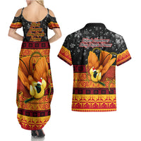 PNG Hamamas Krismas Couples Matching Summer Maxi Dress and Hawaiian Shirt Papua New Guinea Bird Of Paradise Merry Christmas Black Style LT9 - Wonder Print Shop