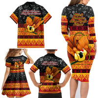 PNG Hamamas Krismas Family Matching Long Sleeve Bodycon Dress and Hawaiian Shirt Papua New Guinea Bird Of Paradise Merry Christmas Black Style LT9 - Wonder Print Shop
