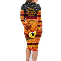 PNG Hamamas Krismas Family Matching Long Sleeve Bodycon Dress and Hawaiian Shirt Papua New Guinea Bird Of Paradise Merry Christmas Black Style LT9 - Wonder Print Shop