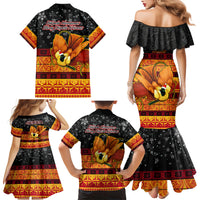PNG Hamamas Krismas Family Matching Mermaid Dress and Hawaiian Shirt Papua New Guinea Bird Of Paradise Merry Christmas Black Style LT9 - Wonder Print Shop