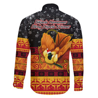 PNG Hamamas Krismas Family Matching Short Sleeve Bodycon Dress and Hawaiian Shirt Papua New Guinea Bird Of Paradise Merry Christmas Black Style - Wonder Print Shop