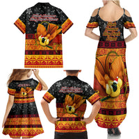 PNG Hamamas Krismas Family Matching Summer Maxi Dress and Hawaiian Shirt Papua New Guinea Bird Of Paradise Merry Christmas Black Style - Wonder Print Shop