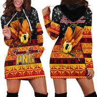 PNG Hamamas Krismas Hoodie Dress Papua New Guinea Bird Of Paradise Merry Christmas Black Style - Wonder Print Shop