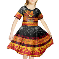 PNG Hamamas Krismas Kid Short Sleeve Dress Papua New Guinea Bird Of Paradise Merry Christmas Black Style - Wonder Print Shop
