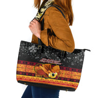 PNG Hamamas Krismas Leather Tote Bag Papua New Guinea Bird Of Paradise Merry Christmas Black Style - Wonder Print Shop