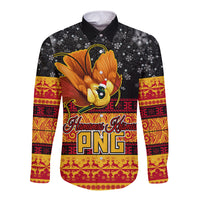 PNG Hamamas Krismas Long Sleeve Button Shirt Papua New Guinea Bird Of Paradise Merry Christmas Black Style - Wonder Print Shop