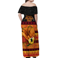 PNG Hamamas Krismas Off Shoulder Maxi Dress Papua New Guinea Bird Of Paradise Merry Christmas Black Style - Wonder Print Shop