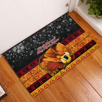 PNG Hamamas Krismas Rubber Doormat Papua New Guinea Bird Of Paradise Merry Christmas Black Style - Wonder Print Shop