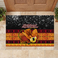 PNG Hamamas Krismas Rubber Doormat Papua New Guinea Bird Of Paradise Merry Christmas Black Style - Wonder Print Shop