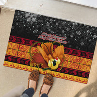 PNG Hamamas Krismas Rubber Doormat Papua New Guinea Bird Of Paradise Merry Christmas Black Style - Wonder Print Shop