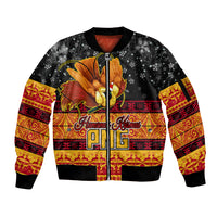 PNG Hamamas Krismas Sleeve Zip Bomber Jacket Papua New Guinea Bird Of Paradise Merry Christmas Black Style - Wonder Print Shop
