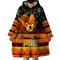PNG Hamamas Krismas Wearable Blanket Hoodie Papua New Guinea Bird Of Paradise Merry Christmas Black Style - Wonder Print Shop