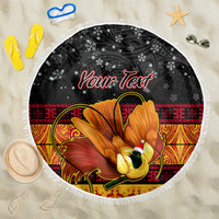 Personalised PNG Hamamas Krismas Beach Blanket Papua New Guinea Bird Of Paradise Merry Christmas Black Style LT9 - Wonder Print Shop