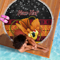Personalised PNG Hamamas Krismas Beach Blanket Papua New Guinea Bird Of Paradise Merry Christmas Black Style LT9 - Wonder Print Shop