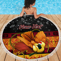 Personalised PNG Hamamas Krismas Beach Blanket Papua New Guinea Bird Of Paradise Merry Christmas Black Style LT9 - Wonder Print Shop