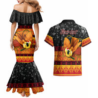 Personalised PNG Hamamas Krismas Couples Matching Mermaid Dress and Hawaiian Shirt Papua New Guinea Bird Of Paradise Merry Christmas Black Style LT9 - Wonder Print Shop