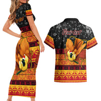 Personalised PNG Hamamas Krismas Couples Matching Short Sleeve Bodycon Dress and Hawaiian Shirt Papua New Guinea Bird Of Paradise Merry Christmas Black Style LT9 - Wonder Print Shop