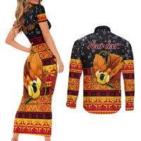 Personalised PNG Hamamas Krismas Couples Matching Short Sleeve Bodycon Dress and Long Sleeve Button Shirt Papua New Guinea Bird Of Paradise Merry Christmas Black Style LT9 - Wonder Print Shop