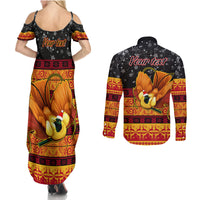 Personalised PNG Hamamas Krismas Couples Matching Summer Maxi Dress and Long Sleeve Button Shirt Papua New Guinea Bird Of Paradise Merry Christmas Black Style LT9 - Wonder Print Shop