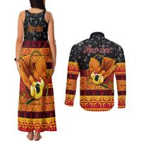 Personalised PNG Hamamas Krismas Couples Matching Tank Maxi Dress and Long Sleeve Button Shirt Papua New Guinea Bird Of Paradise Merry Christmas Black Style LT9 - Wonder Print Shop