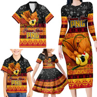 Personalised PNG Hamamas Krismas Family Matching Long Sleeve Bodycon Dress and Hawaiian Shirt Papua New Guinea Bird Of Paradise Merry Christmas Black Style LT9 - Wonder Print Shop
