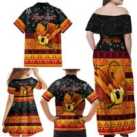 Personalised PNG Hamamas Krismas Family Matching Off Shoulder Maxi Dress and Hawaiian Shirt Papua New Guinea Bird Of Paradise Merry Christmas Black Style LT9 - Wonder Print Shop