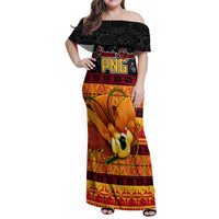 Personalised PNG Hamamas Krismas Family Matching Off Shoulder Maxi Dress and Hawaiian Shirt Papua New Guinea Bird Of Paradise Merry Christmas Black Style LT9 - Wonder Print Shop