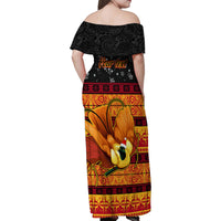 Personalised PNG Hamamas Krismas Family Matching Off Shoulder Maxi Dress and Hawaiian Shirt Papua New Guinea Bird Of Paradise Merry Christmas Black Style LT9 - Wonder Print Shop