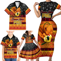 Personalised PNG Hamamas Krismas Family Matching Short Sleeve Bodycon Dress and Hawaiian Shirt Papua New Guinea Bird Of Paradise Merry Christmas Black Style - Wonder Print Shop