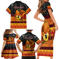 Personalised PNG Hamamas Krismas Family Matching Short Sleeve Bodycon Dress and Hawaiian Shirt Papua New Guinea Bird Of Paradise Merry Christmas Black Style - Wonder Print Shop