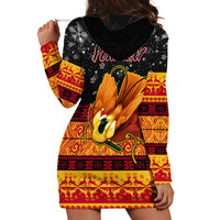 Personalised PNG Hamamas Krismas Hoodie Dress Papua New Guinea Bird Of Paradise Merry Christmas Black Style - Wonder Print Shop