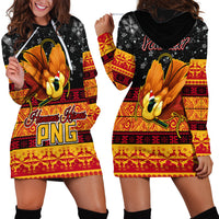Personalised PNG Hamamas Krismas Hoodie Dress Papua New Guinea Bird Of Paradise Merry Christmas Black Style - Wonder Print Shop