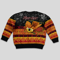 Personalised PNG Hamamas Krismas Kid Ugly Christmas Sweater Papua New Guinea Bird Of Paradise Merry Christmas Black Style - Wonder Print Shop