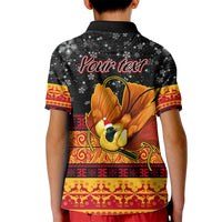 Personalised PNG Hamamas Krismas Kid Polo Shirt Papua New Guinea Bird Of Paradise Merry Christmas Black Style - Wonder Print Shop