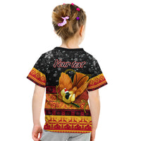 Personalised PNG Hamamas Krismas Kid T Shirt Papua New Guinea Bird Of Paradise Merry Christmas Black Style - Wonder Print Shop