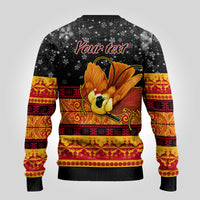Personalised PNG Hamamas Krismas Ugly Christmas Sweater Papua New Guinea Bird Of Paradise Merry Christmas Black Style - Wonder Print Shop