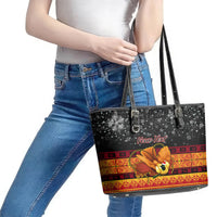 Personalised PNG Hamamas Krismas Leather Tote Bag Papua New Guinea Bird Of Paradise Merry Christmas Black Style - Wonder Print Shop