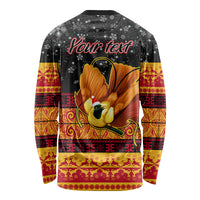 Personalised PNG Hamamas Krismas Long Sleeve Shirt Papua New Guinea Bird Of Paradise Merry Christmas Black Style - Wonder Print Shop