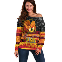 Personalised PNG Hamamas Krismas Off Shoulder Sweater Papua New Guinea Bird Of Paradise Merry Christmas Black Style - Wonder Print Shop