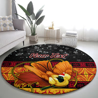 personalised-png-hamamas-krismas-round-carpet-papua-new-guinea-bird-of-paradise-merry-christmas-black-style