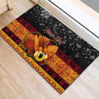 Personalised PNG Hamamas Krismas Rubber Doormat Papua New Guinea Bird Of Paradise Merry Christmas Black Style - Wonder Print Shop