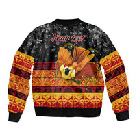 Personalised PNG Hamamas Krismas Sleeve Zip Bomber Jacket Papua New Guinea Bird Of Paradise Merry Christmas Black Style - Wonder Print Shop