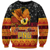 Personalised PNG Hamamas Krismas Sweatshirt Papua New Guinea Bird Of Paradise Merry Christmas Black Style - Wonder Print Shop