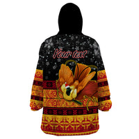 Personalised PNG Hamamas Krismas Wearable Blanket Hoodie Papua New Guinea Bird Of Paradise Merry Christmas Black Style - Wonder Print Shop