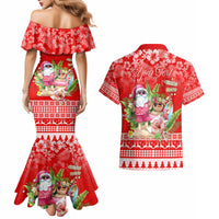 Personalised Hawaii Mele Kalikimaka Couples Matching Mermaid Dress and Hawaiian Shirt Santa Beach Merry Christmas LT9 - Wonder Print Shop