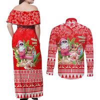 Personalised Hawaii Mele Kalikimaka Couples Matching Off Shoulder Maxi Dress and Long Sleeve Button Shirt Santa Beach Merry Christmas LT9 - Wonder Print Shop